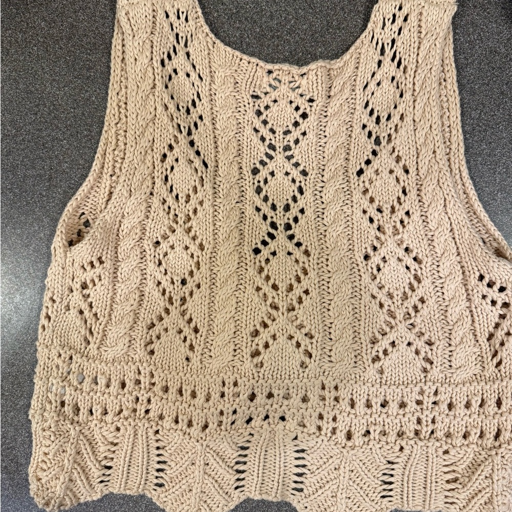 South Moon Under Cropped  Women's Tan Crochet Top - Picture 3 of 3
